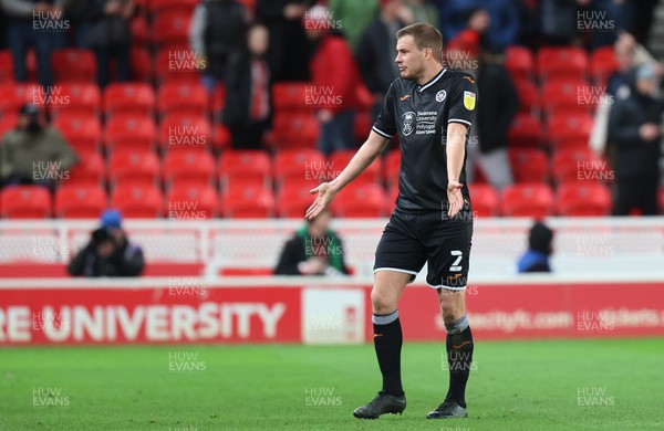 080222 - Stoke City v Swansea City - Sky Bet Championship - Ryan Bennett of Swansea confused as to why he was sent off