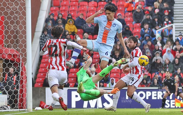 131225 - Stoke City v Swansea City - Sky Bet Championship - Goalkeeper Viktor Johansson of Stoke  makes a spectacular save from Marko Stamenic of Swansea in the 1st half with Tatsuki Seko of Stoke back up
