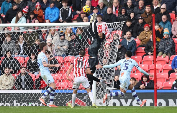 131225 - Stoke City v Swansea City - Sky Bet Championship - Goalkeeper Lawrence Vigouroux of Swansea makes a save from Robert Bozenik of Stoke in the 1st half