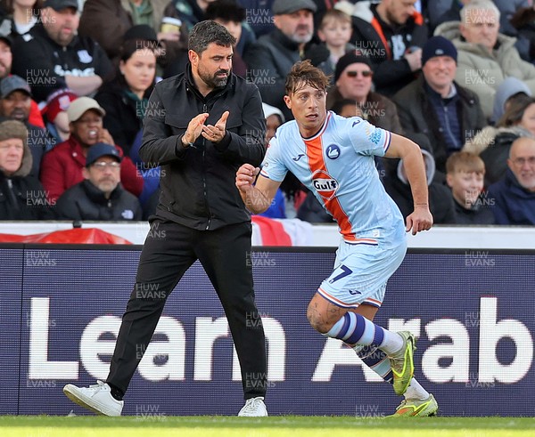131225 - Stoke City v Swansea City - Sky Bet Championship - Swansea manager Vitor Matos encourages  Goncalo Franco of Swansea during the match