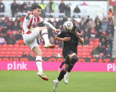 150225 - Stoke City v Swansea City - Sky Bet Championship - Goncalo Franco of Swansea and Andrew Moran of Stoke City clash in 1st half