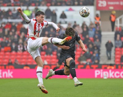 150225 - Stoke City v Swansea City - Sky Bet Championship - Goncalo Franco of Swansea and Andrew Moran of Stoke City clash in 1st half