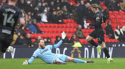 150225 - Stoke City v Swansea City - Sky Bet Championship - Open goal and Oli Cooper of Swansea misses