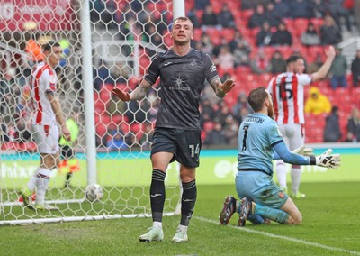 150225 - Stoke City v Swansea City - Sky Bet Championship - Josh Tymon of Swansea celebrates scoring the first goal of the match