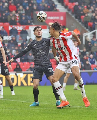 150225 - Stoke City v Swansea City - Sky Bet Championship - Liam Cullen of Swansea and Ashley Phillips of Stoke City