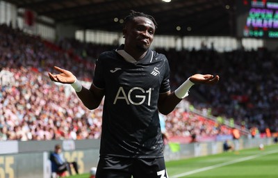 150826 - Stoke City v Swansea City, EFL Sky Bet Championship - Joseph Opoku of Swansea City celebrates after scoring goal