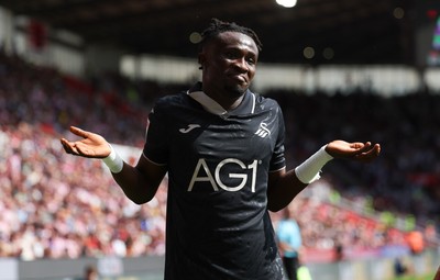 150826 - Stoke City v Swansea City, EFL Sky Bet Championship - Joseph Opoku of Swansea City celebrates after scoring goal