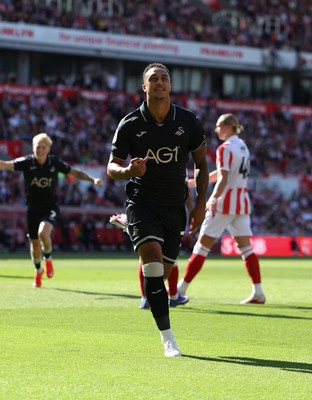 150826 - Stoke City v Swansea City, EFL Sky Bet Championship - Adam Idah of Swansea City celebrates after scoring the second goal