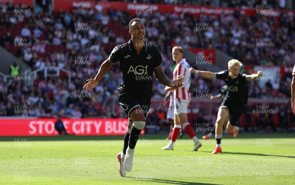 150826 - Stoke City v Swansea City, EFL Sky Bet Championship - Adam Idah of Swansea City celebrates after scoring the second goal