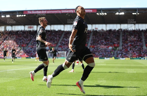 150826 - Stoke City v Swansea City, EFL Sky Bet Championship - Adam Idah of Swansea City celebrates after scoring the second goal