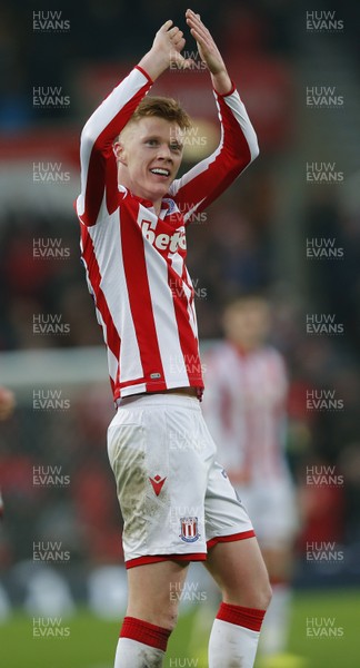 250120 - Stoke City v Swansea City - Sky Bet Championship - Sam Clucas of Stoke City celebrates his goal in the 2nd half by taunting the Welsh fans   