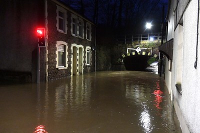 160220 - South Wales Flooding during Storm Dennis - Flood water in Pontypridd, South Wales