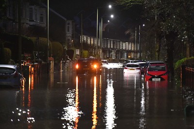 160220 - South Wales Flooding during Storm Dennis - Flood water in Pontypridd, South Wales