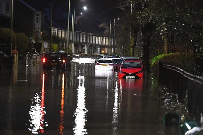 160220 - South Wales Flooding during Storm Dennis - Flood water in Pontypridd, South Wales