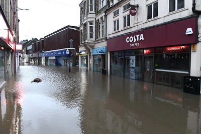 160220 - South Wales Flooding during Storm Dennis - Flood water in Pontypridd, South Wales