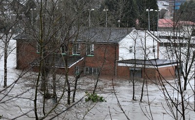 160220 - South Wales Flooding during Storm Dennis - Flood water in Pontypridd, South Wales