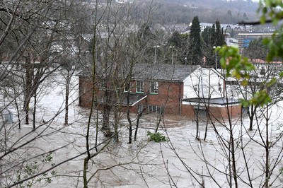 160220 - South Wales Flooding during Storm Dennis - Flood water in Pontypridd, South Wales