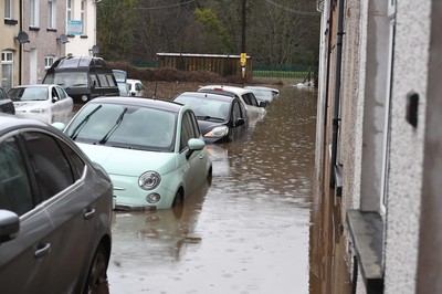 160220 - South Wales Flooding during Storm Dennis - Flood water in Pontypridd, South Wales