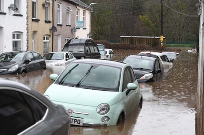 160220 - South Wales Flooding during Storm Dennis - Flood water in Pontypridd, South Wales