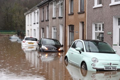 160220 - South Wales Flooding during Storm Dennis - Flood water in Pontypridd, South Wales