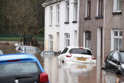 160220 - South Wales Flooding during Storm Dennis - Flood water in Pontypridd, South Wales