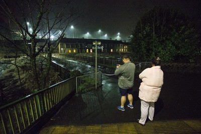 160220 - Picture shows the River Taff at Pontypridd, South Wales, Near Cardiff which has flooded its banks and peoples homes in the town