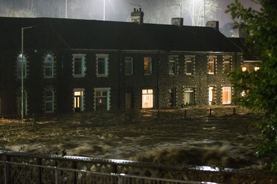 160220 - Picture shows the River Taff at Pontypridd, South Wales, Near Cardiff which has flooded its banks and peoples homes in the town