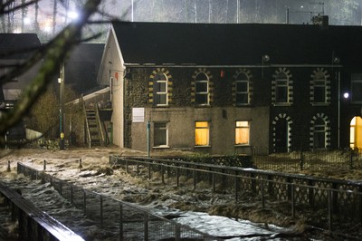 160220 - Picture shows the River Taff at Pontypridd, South Wales, Near Cardiff which has flooded its banks and peoples homes in the town