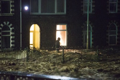 160220 - Picture shows the River Taff at Pontypridd, South Wales, Near Cardiff which has flooded its banks and peoples homes in the town