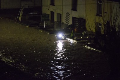 160220 - Picture shows the River Taff at Pontypridd, South Wales, Near Cardiff which has flooded its banks and peoples homes in the town