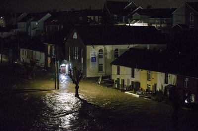 160220 - Picture shows the River Taff at Pontypridd, South Wales, Near Cardiff which has flooded its banks and peoples homes in the town