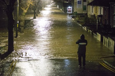 160220 - Picture shows the River Taff at Pontypridd, South Wales, Near Cardiff which has flooded its banks and peoples homes in the town