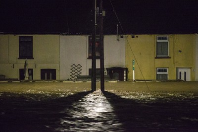 160220 - Picture shows the River Taff at Pontypridd, South Wales, Near Cardiff which has flooded its banks and peoples homes in the town