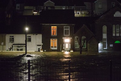 160220 - Picture shows the River Taff at Pontypridd, South Wales, Near Cardiff which has flooded its banks and peoples homes in the town