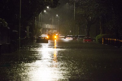 160220 - Picture shows the River Taff at Pontypridd, South Wales, Near Cardiff which has flooded its banks and peoples homes in the town