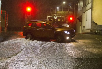 160220 - Picture shows the River Taff at Pontypridd, South Wales, Near Cardiff which has flooded its banks and peoples homes in the town