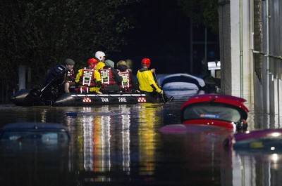 160220 - Picture shows the River Taff at Pontypridd, South Wales, Near Cardiff which has flooded peoples homes as Storm Dennis hits the region