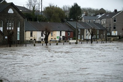 160220 - Picture shows the River Taff at Pontypridd, South Wales, Near Cardiff which has flooded peoples homes as Storm Dennis hits the region