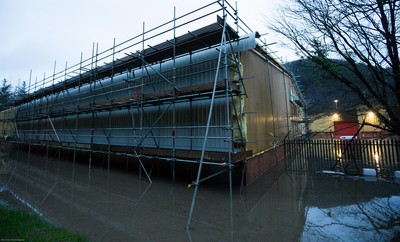 160220 -  Industrial units at Taffs Well north of Cardiff in south Wales are flooded as the River Taff bursts it's banks from the effects of storm Dennis