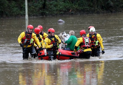 160220 -  Emergency services rescue residents and their dog in Treforest, South Wales