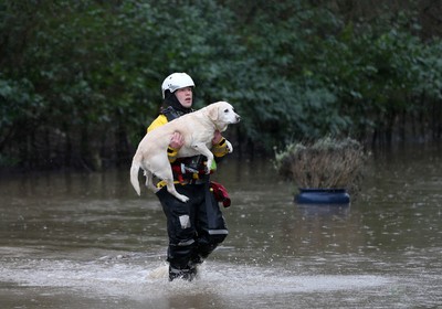 160220 -  Emergency services rescue residents and their pets from flooding caused by Storm Dennis in Treforest, South Wales