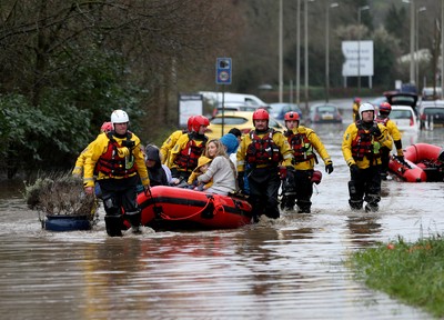 160220 -  Emergency services rescue residents and their pets from flooding caused by Storm Dennis in Treforest, South Wales