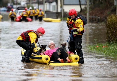 160220 -  Emergency services rescue residents and their pets from flooding caused by Storm Dennis in Treforest, South Wales