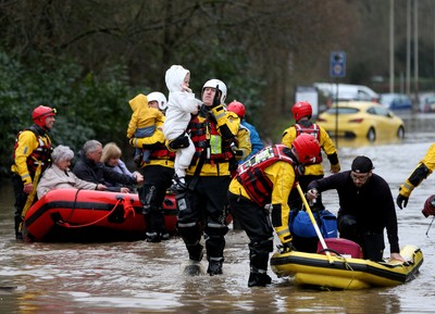 160220 -  Emergency services rescue residents and their pets from flooding caused by Storm Dennis in Treforest, South Wales