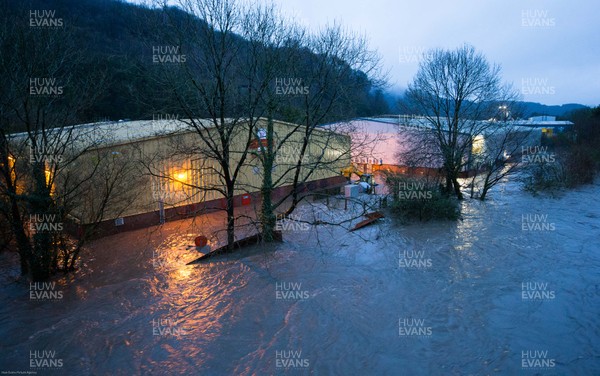 160220 - The Royal Mail sorting office and other industrial units at Taffs Well north of Cardiff in south Wales are flooded as the River Taff bursts it's banks from the effects of storm Dennis