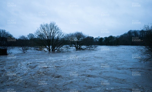 160220 -  The River Taff at Taffs Well north of Cardiff in south Wales bursts it's banks from the effects of storm Dennis
