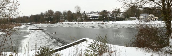 020318 - Storm Emma hits Cardiff - Llandaff weir is partially frozen as storm Emma takes hold  
