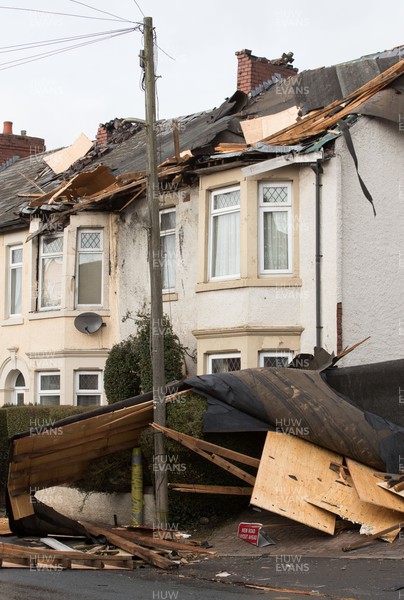 180222 - Storm Eunice, south Wales - Storm damage to a house on Christchurch Road, Newport, south Wales, caused as Storm Eunice hits south Wales and southern England