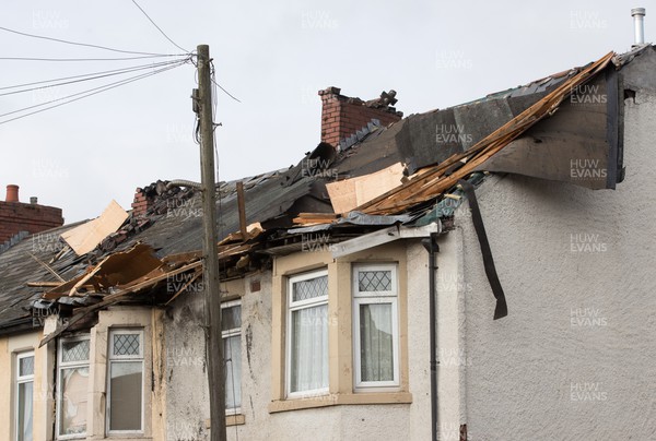 180222 - Storm Eunice, south Wales - Storm damage to a house on Christchurch Road, Newport, south Wales, caused as Storm Eunice hits south Wales and southern England