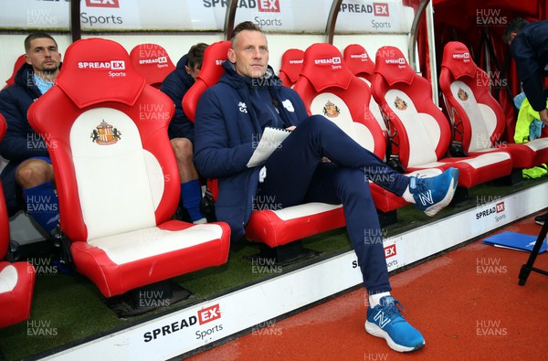051122 - Sunderland v Cardiff City - Sky Bet Championship - Manager Mark Hudson of Cardiff in the dugout at the start of the match